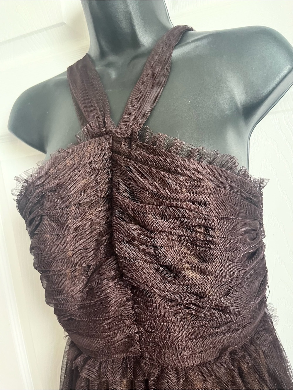 Vintage Vera Wang Maids Dress 10 Medium Whimsigoth Brown Tulle Mini Cocktail - Picture 2 of 10